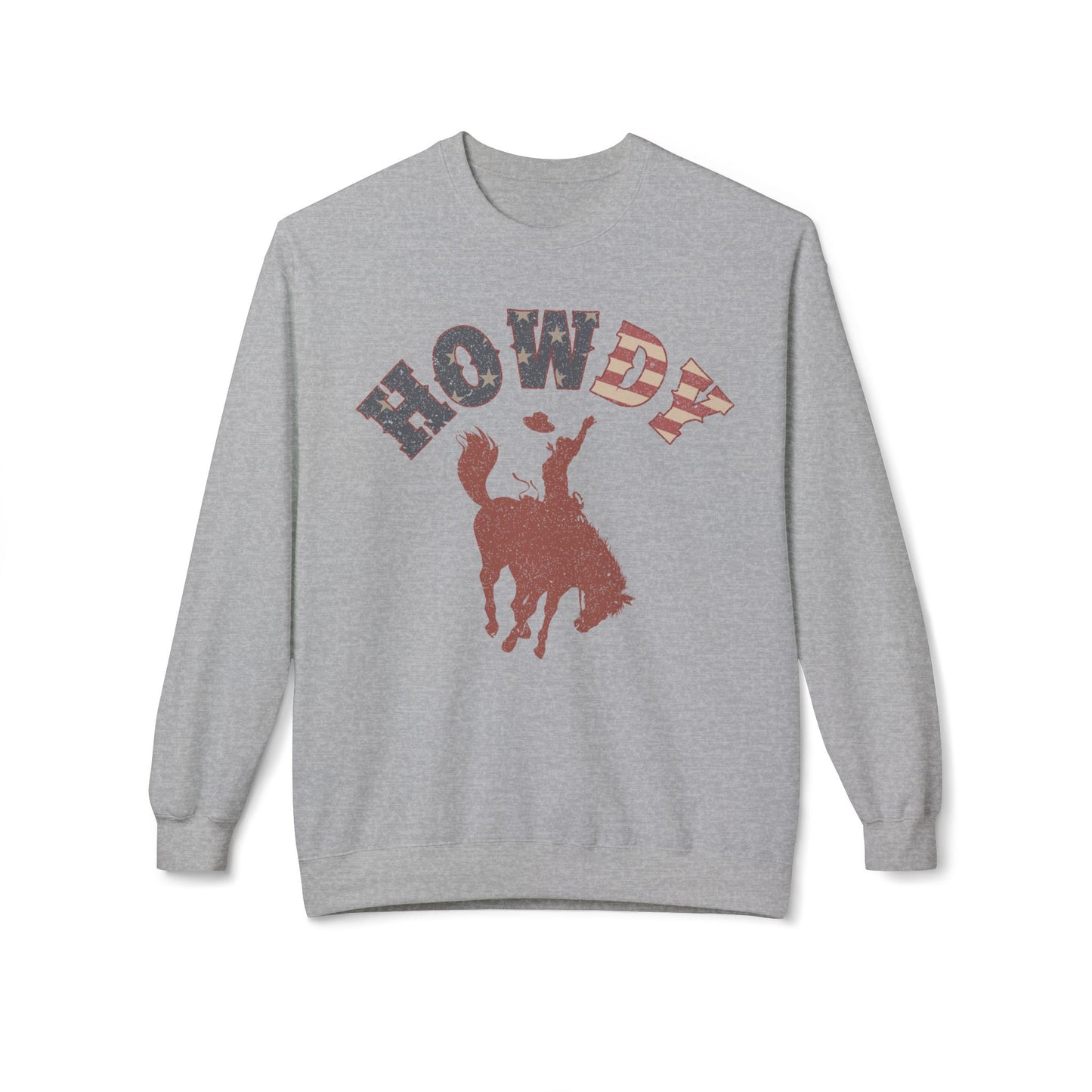 Howdy Cowboy Fleece Crewneck Sweatshirt, Casual Wear, Western Fashion, Gift for Him, Cozy Outfit, Holiday Present