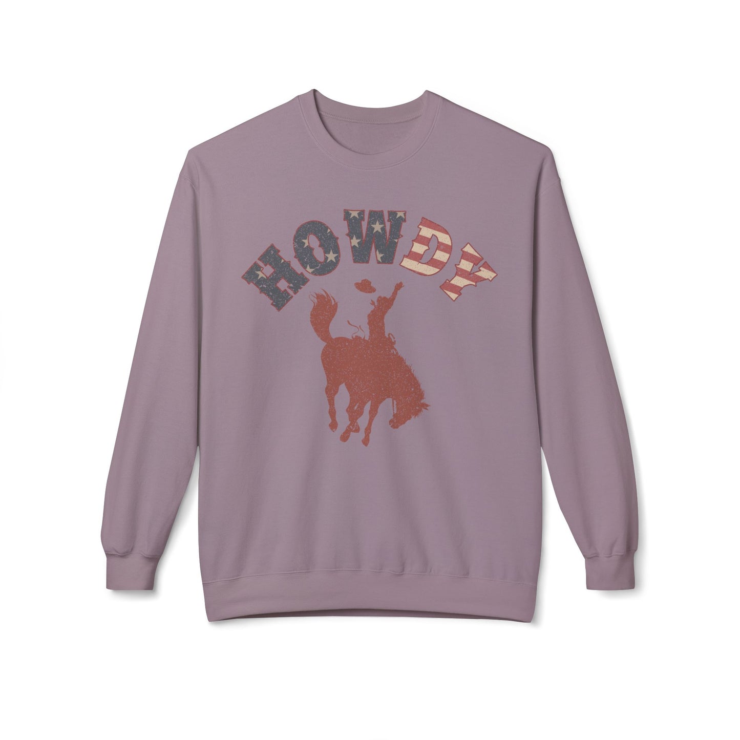Howdy Cowboy Fleece Crewneck Sweatshirt, Casual Wear, Western Fashion, Gift for Him, Cozy Outfit, Holiday Present