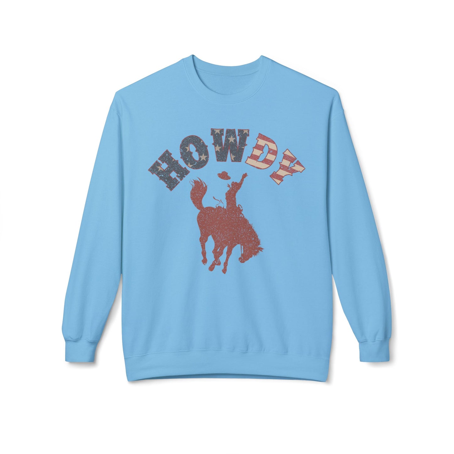 Howdy Cowboy Fleece Crewneck Sweatshirt, Casual Wear, Western Fashion, Gift for Him, Cozy Outfit, Holiday Present