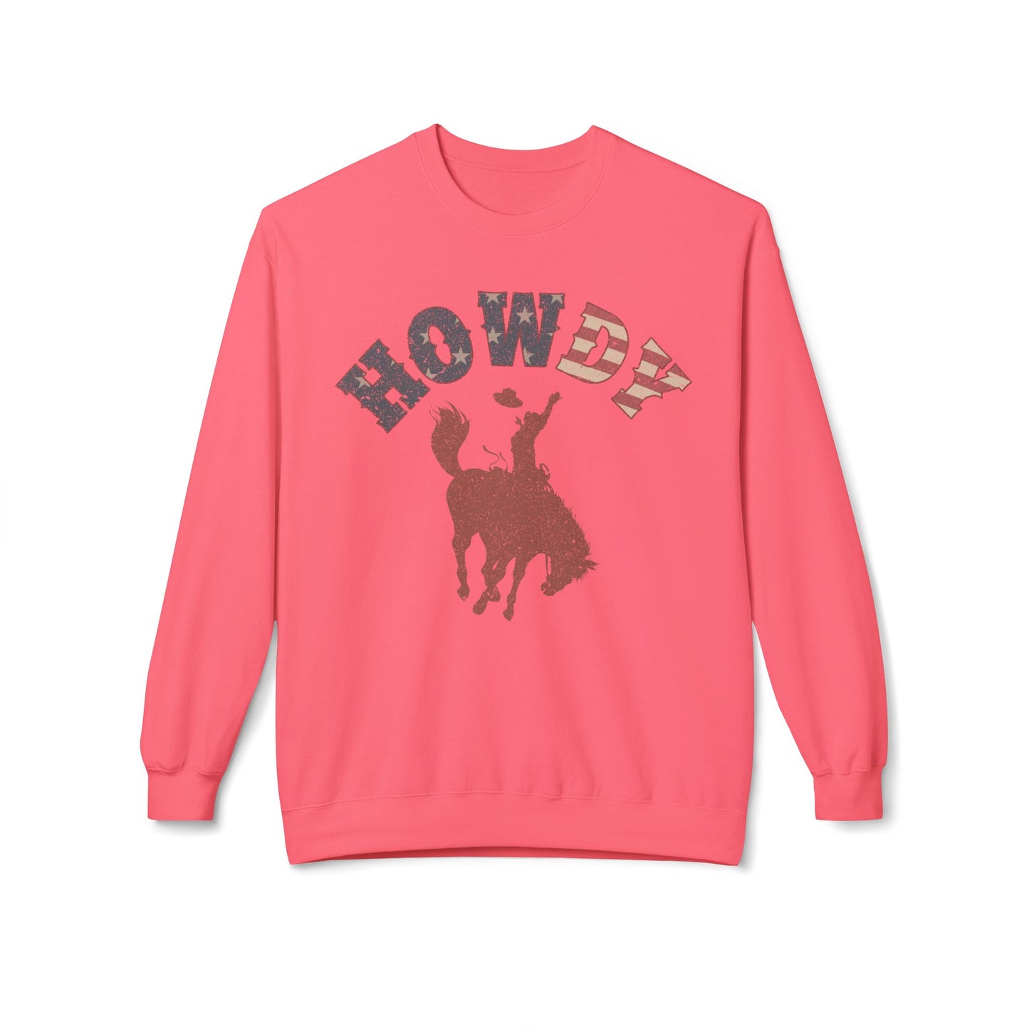 Howdy Cowboy Fleece Crewneck Sweatshirt, Casual Wear, Western Fashion, Gift for Him, Cozy Outfit, Holiday Present