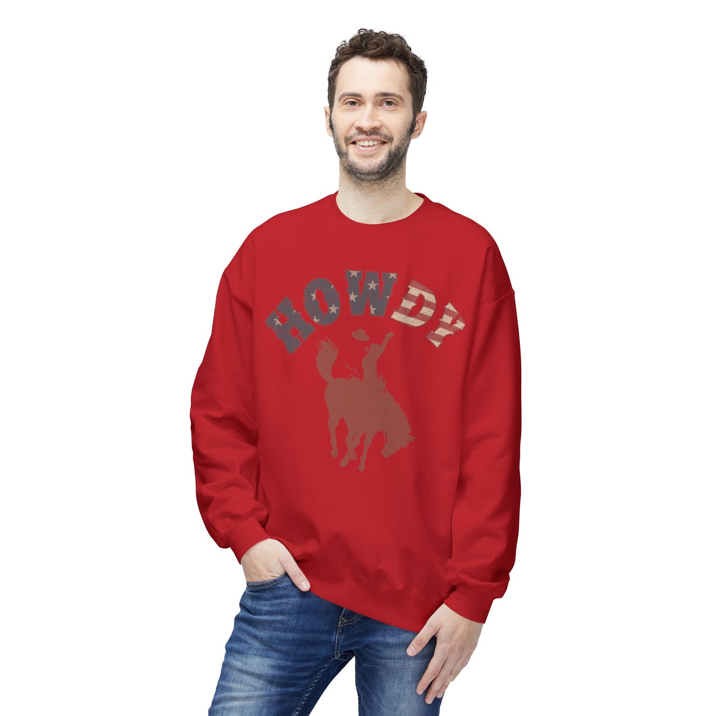 Howdy Cowboy Fleece Crewneck Sweatshirt, Casual Wear, Western Fashion, Gift for Him, Cozy Outfit, Holiday Present