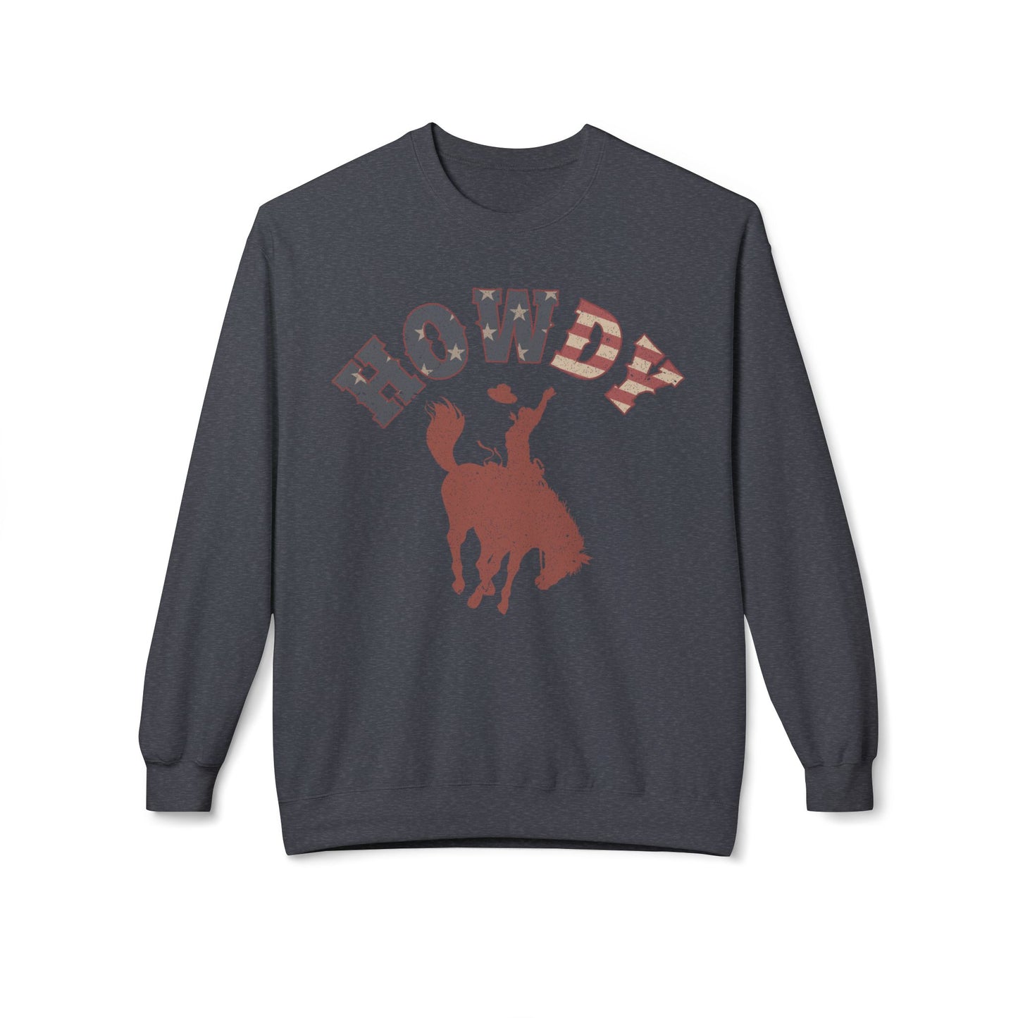 Howdy Cowboy Fleece Crewneck Sweatshirt, Casual Wear, Western Fashion, Gift for Him, Cozy Outfit, Holiday Present
