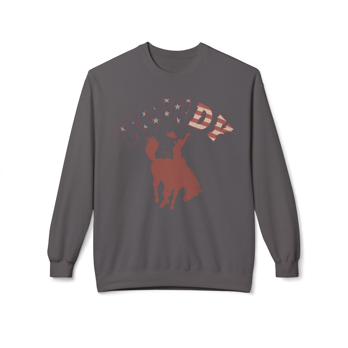 Howdy Cowboy Fleece Crewneck Sweatshirt, Casual Wear, Western Fashion, Gift for Him, Cozy Outfit, Holiday Present