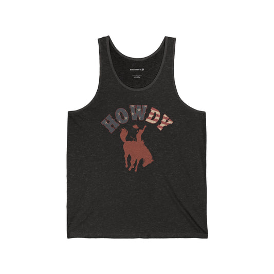 Howdy Unisex Jersey Tank Top, Casual Summer Shirt, Western Apparel, Country Music Lover Gift, Perfect for BBQs & Festivals