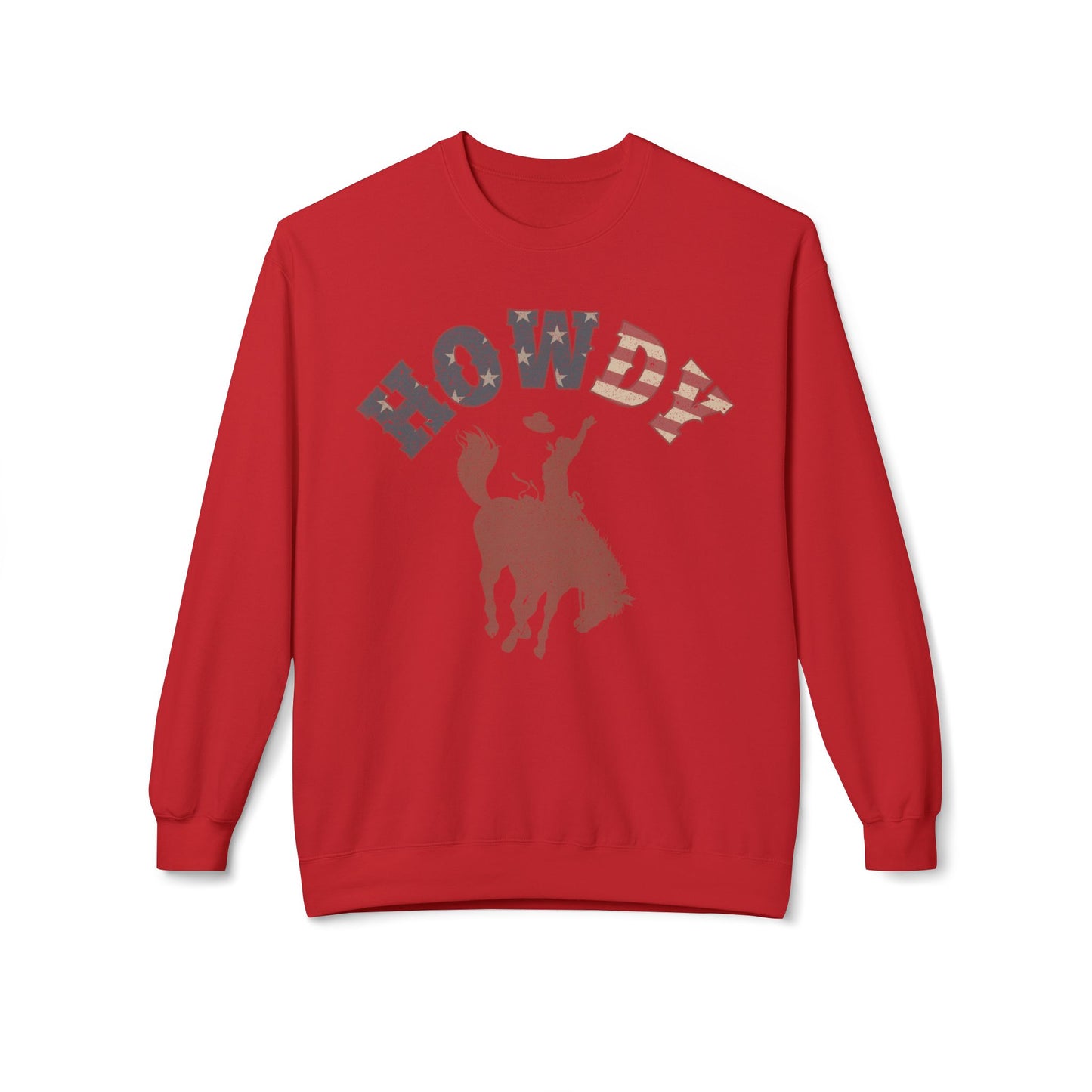 Howdy Cowboy Fleece Crewneck Sweatshirt, Casual Wear, Western Fashion, Gift for Him, Cozy Outfit, Holiday Present