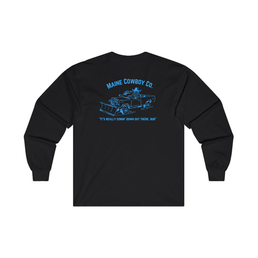 Ultra Cotton Long Sleeve Maine Plow Guy Blue Icon Tee